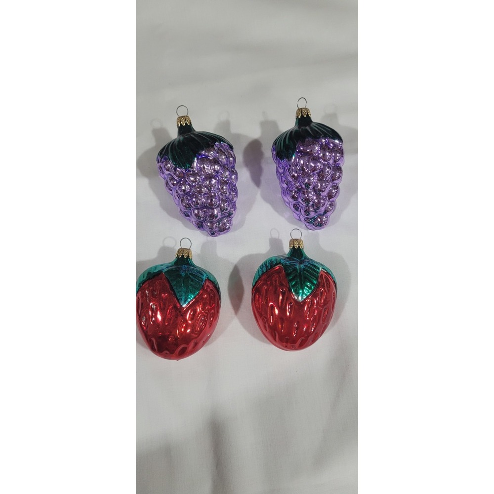 Four Vintage Hand Blown Glass Fruit Christmas Ornaments - Made In Colombia